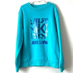 NEW Nike Just Do It Boys Girls Fleece Sweatshirt Long Sleeve Shirt Top Blue Sz M